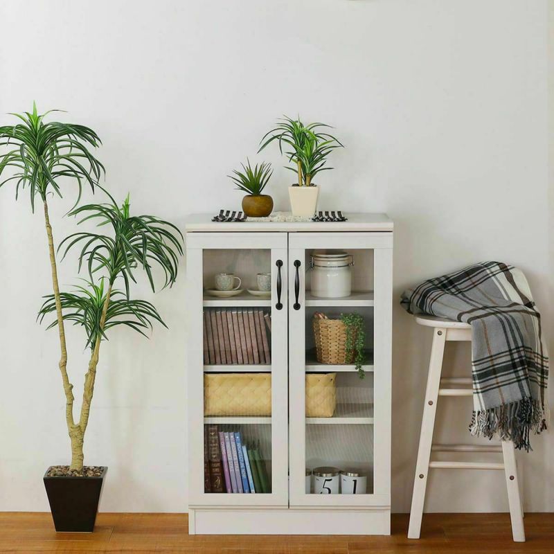 SHRAI STORE キャビネット　ホワイト木製ガラス扉ラック SHIRAI STORE キャビネット 棚 幅57cm 高さ88cm ホワイト 白木目