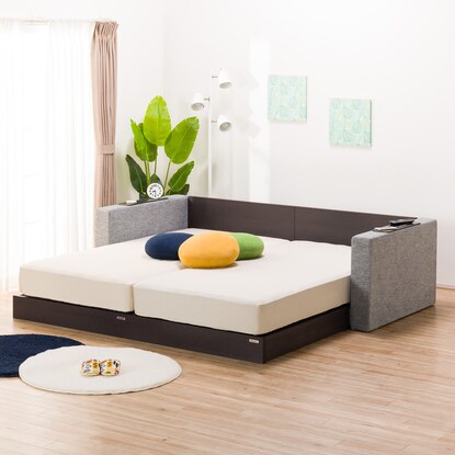 ニトリ　シングルフロアベッド2台セット+クッションキャビネット2個(グレー) ニトリ シングルフロアベッド2台セット+クッションキャビネット2個