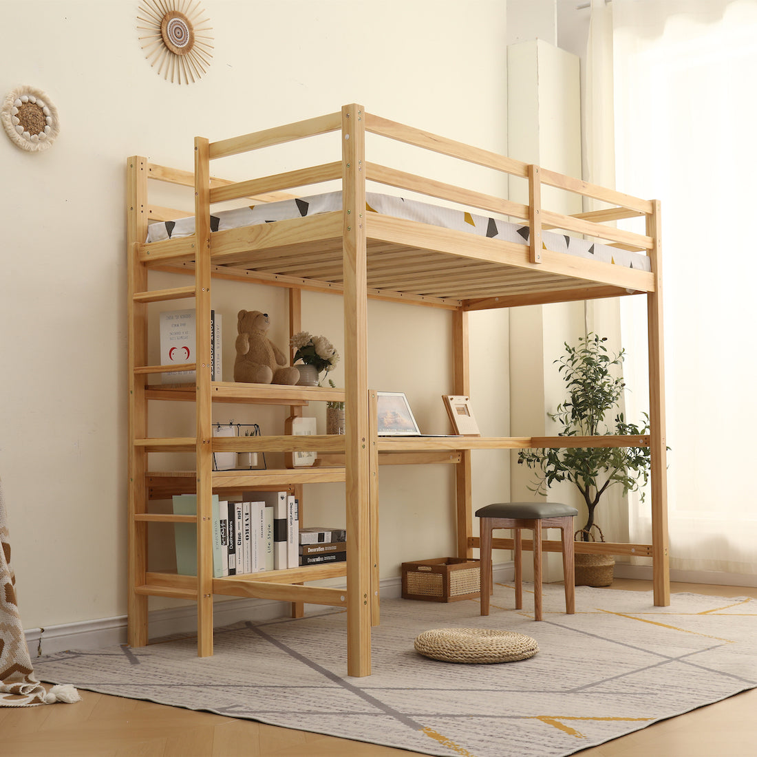 ブラウン ロフトベッド デスク付き ブラウン ロフトベッド デスク付き システム ベッド