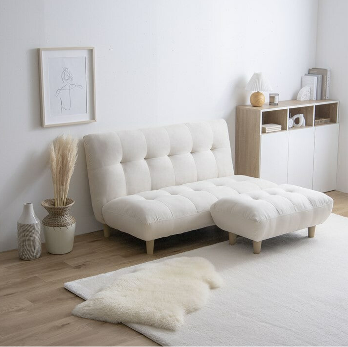 CAGUUU(カグー) Modern fluffy 2-seater sofa ottoman 2-piece set