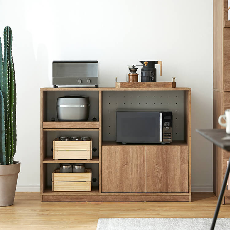 LOWYA(ロウヤ) キッチンカウンター レンジ台 スライド収納付き