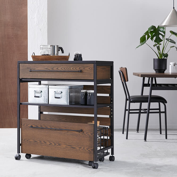 LOWYA(ロウヤ) キッチン収納 キッチンワゴン キャスター付き 突板