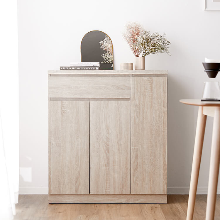 食器棚 キッチンワゴン キャスター付き 可動棚付き 扉収納 小さくても大容量 LOWYA(ロウヤ) 食器棚 キッチンワゴン キャスター付き 可動棚