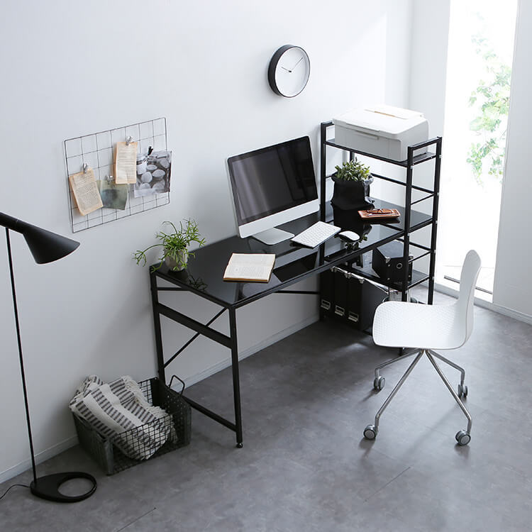 パソコンデスク 棚付き 収納ラック一体型 強化ガラス LOWYA LOWYA(ロウヤ) パソコンデスク 棚付き 収納ラック一体型 強化