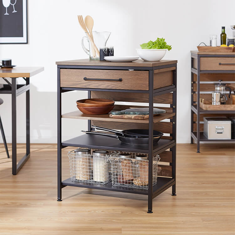 クレイモ アイランドカウンターテーブル ブラウン 引き出し収納付き