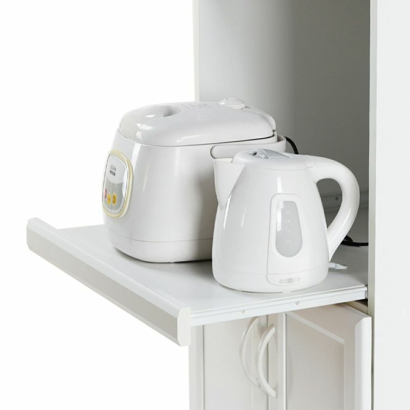 Range stand, cupboard, width 57cm, height 181cm, white, sliding shelf, with outlet, kitchen, home appliances, storage, design logo