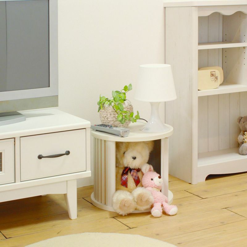 Japanese-made Rack, Cylinder, Width 38cm, Height 33cm, White, White Wood Grain, Accent, Storage