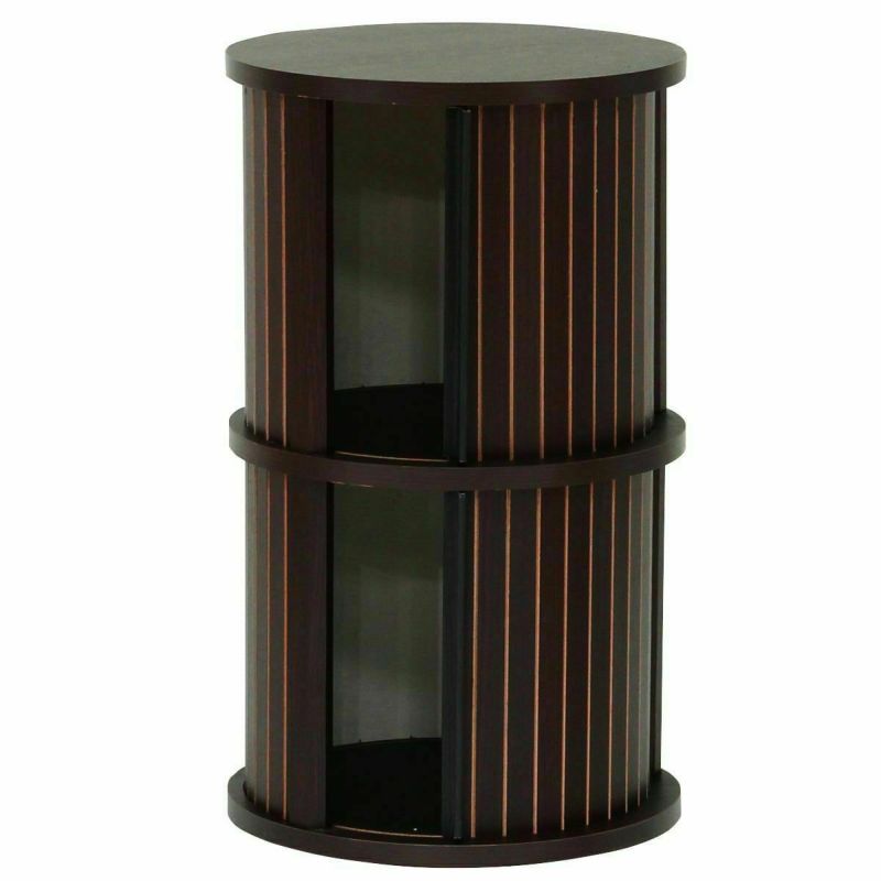 Japanese-made rack, cylindrical, width 38cm, height 63cm, dark brown, accordion accent, storage