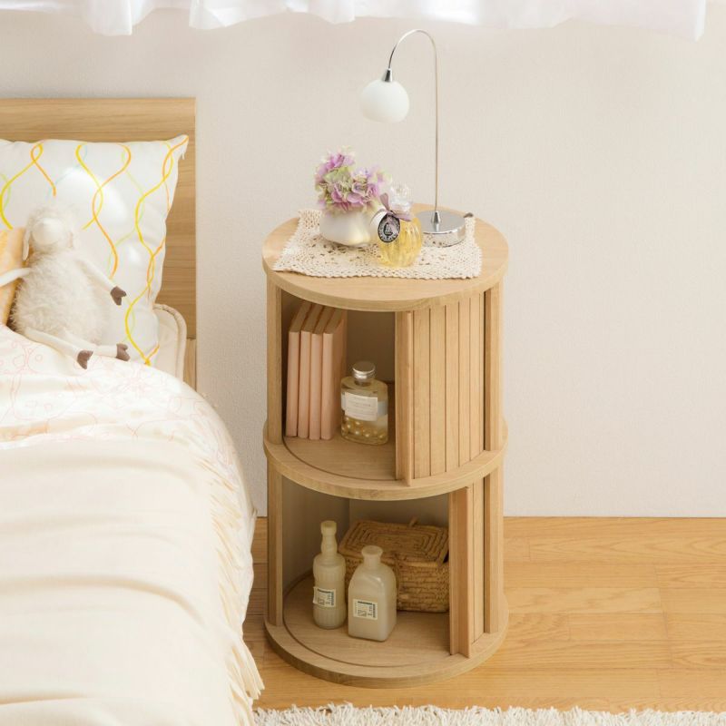 Japanese-made rack, cylindrical, width 38cm, height 63cm, natural brown, accordion accent, storage