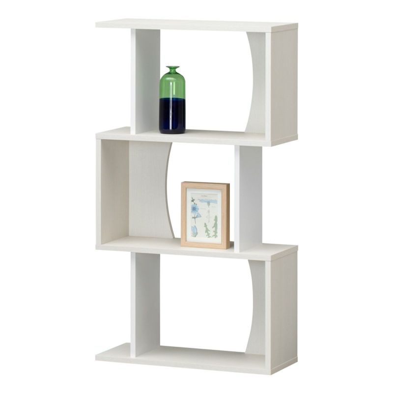 Display rack, shelf, width 60cm, height 108cm, white, white wood grain, S-shaped, decorative shelf, partition, back finished, shelf