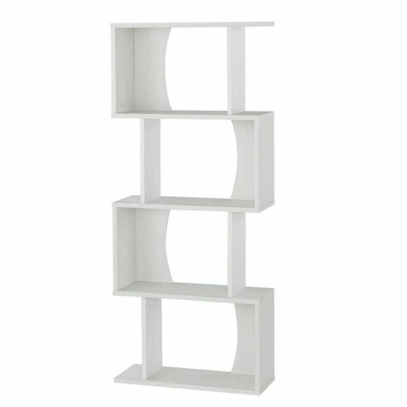 Display rack, shelf, width 60cm, height 143cm, white, white wood grain, S-shaped, decorative shelf, partition, back finished, shelf