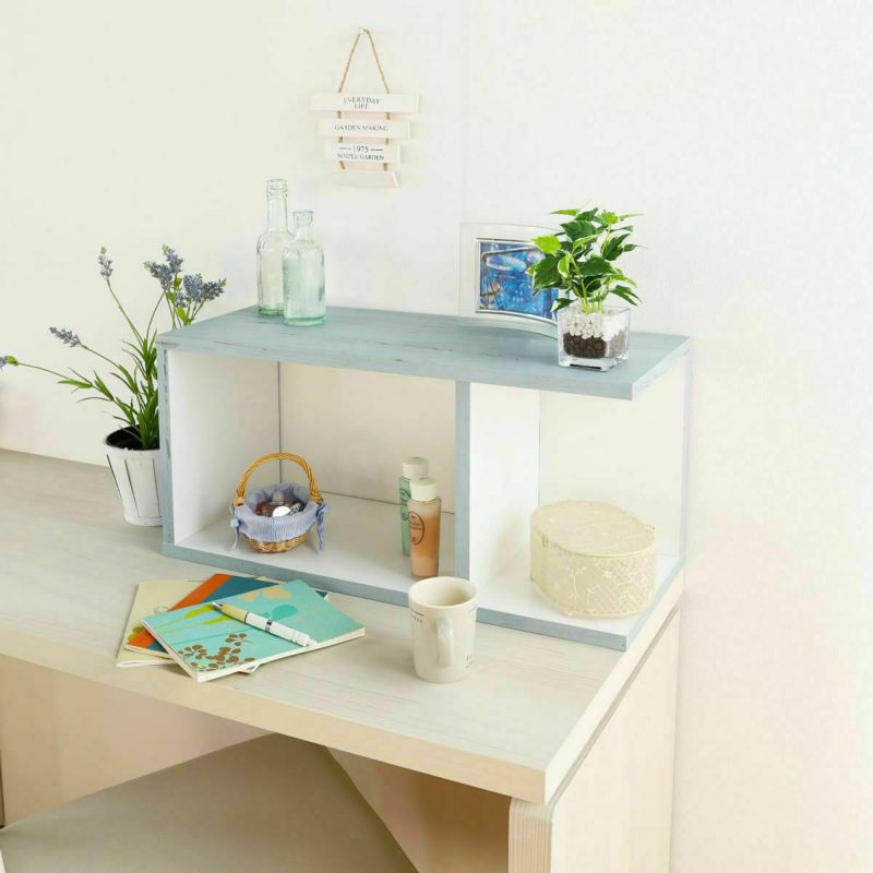 Mini rack, shelf, width 59cm, height 30cm, blue/white, L-shaped, combination rack, back finished, shelf