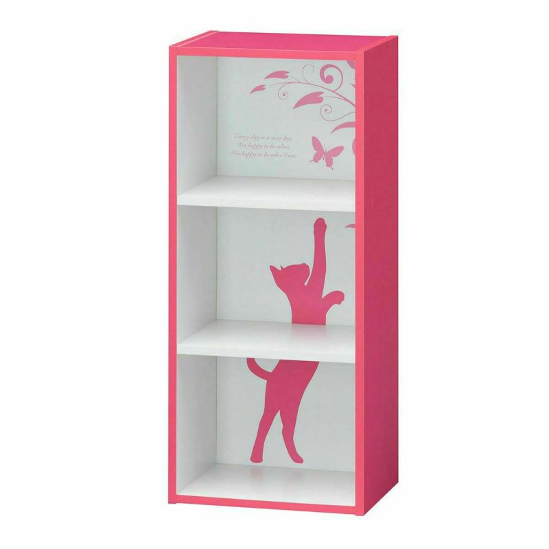 Made in Japan Color Box Storage Shelf Width 39cm Height 90cm Pink Cat Design Easy to Assemble Bookshelf Organization Shelf