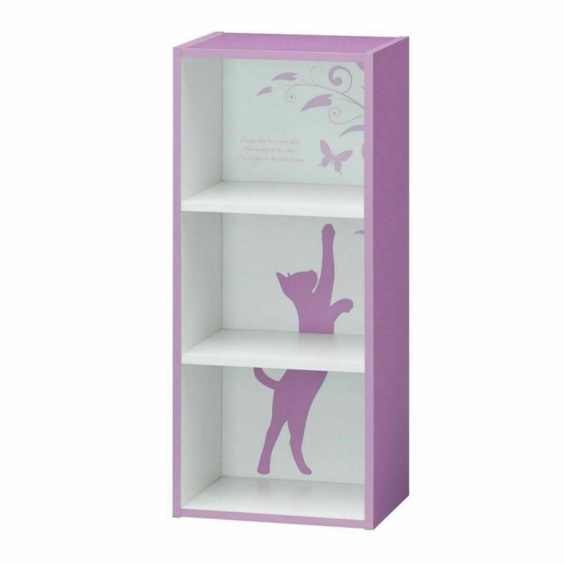 Made in Japan Color Box Storage Shelf Width 39cm Height 90cm Purple Cat Design Easy to Assemble Bookshelf Organization Shelf