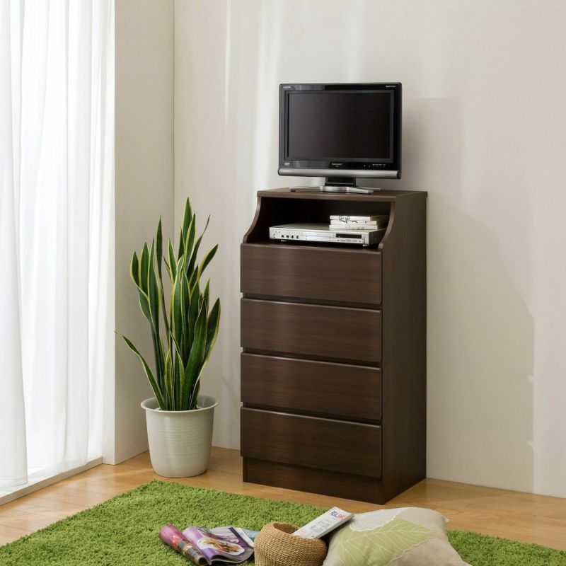 Chest of drawers, width 60cm, height 112cm, dark brown, with wiring holes, for clothing storage