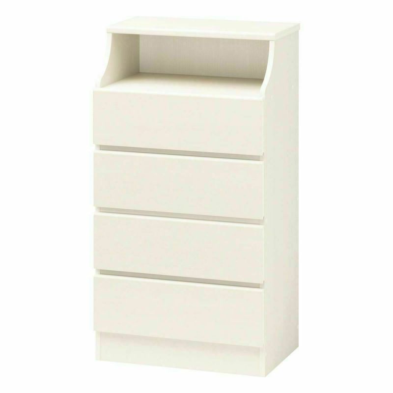 Chest of drawers, width 60cm, height 112cm, white, white wood, with wiring holes, clothing storage