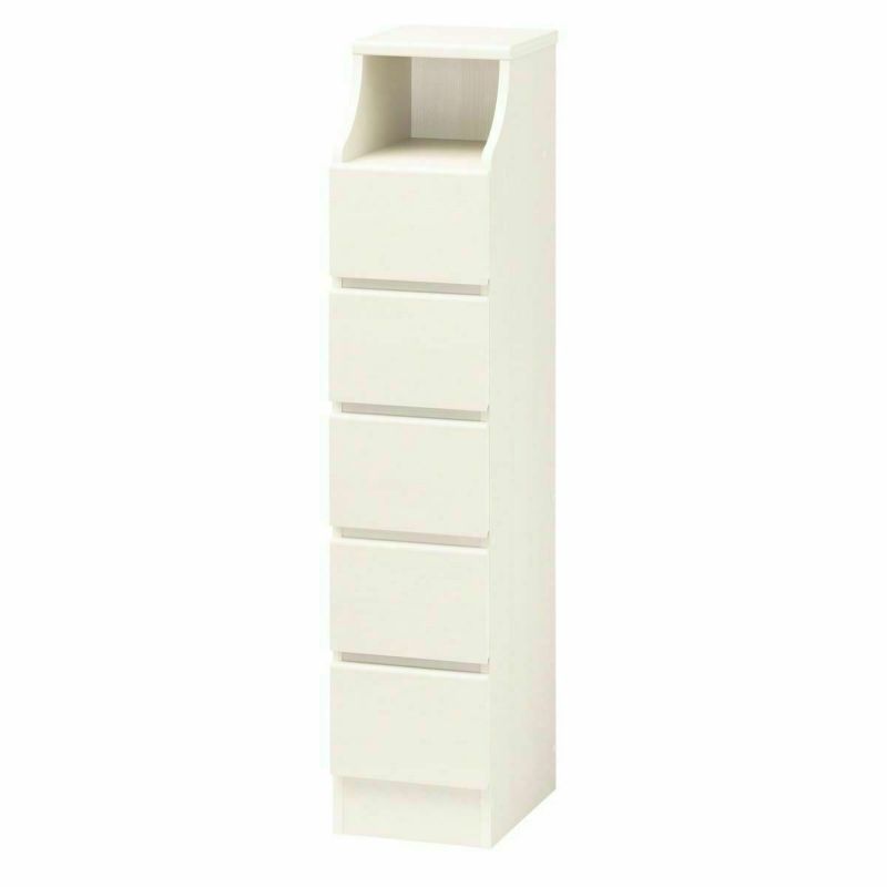 Chest of drawers, width 28cm, height 133cm, white, plain wood, with wiring holes, slim type, for clothing storage