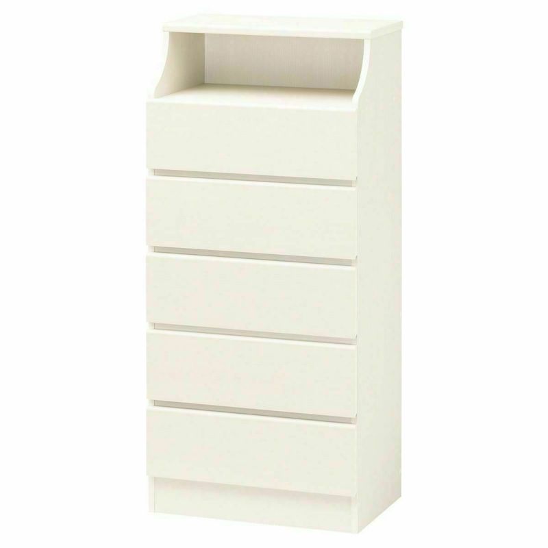 Chest of drawers, width 60cm, height 133cm, white, white wood, with wiring holes, clothing storage