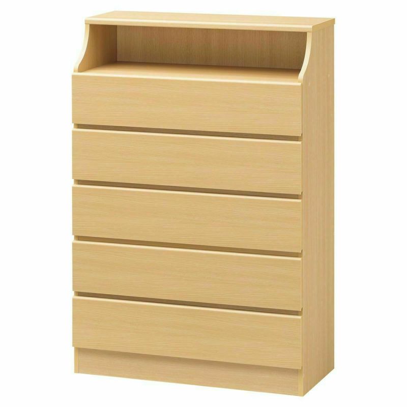 Chest of drawers, width 90cm, height 133cm, natural brown, with wiring holes, wide type, clothing storage