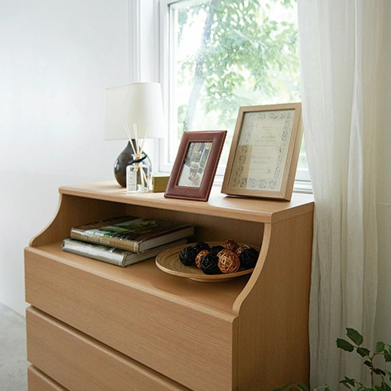 Chest of drawers, width 90cm, height 133cm, natural brown, with wiring holes, wide type, clothing storage