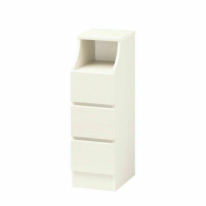 Chest of drawers, width 28cm, height 91cm, white, plain wood, with wiring holes, slim type, for storing clothes