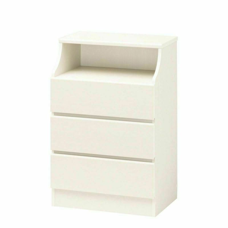 Chest of drawers, width 60cm, height 91cm, white, white wood, with wiring holes, clothing storage