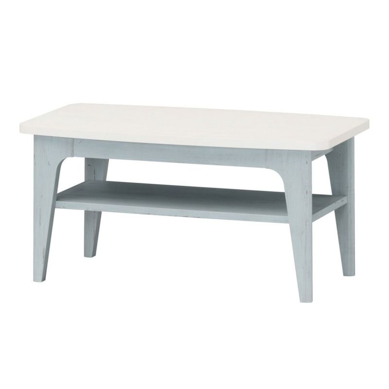 Low table, width 80cm, height 39cm, blue, white, white wood, French style, desk