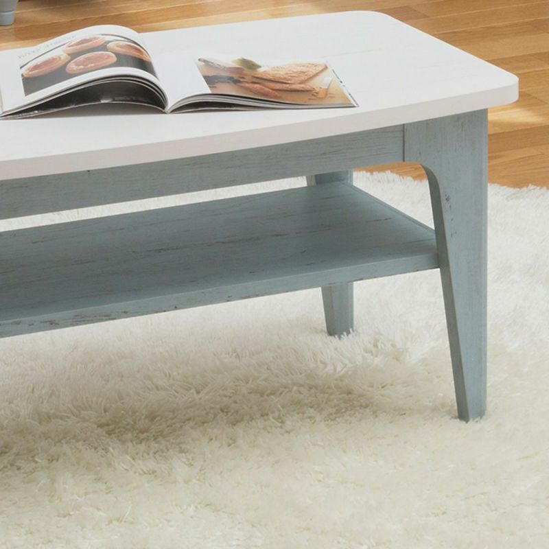 Low table, width 80cm, height 39cm, blue, white, white wood, French style, desk