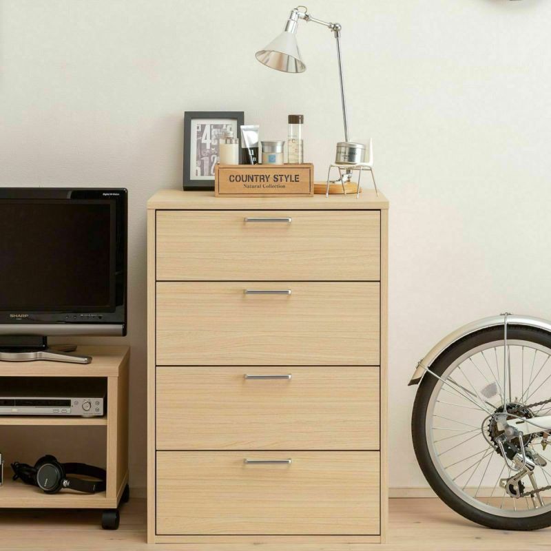 Chest of drawers, width 57cm, height 80cm, natural brown, 4 drawers, clothing storage