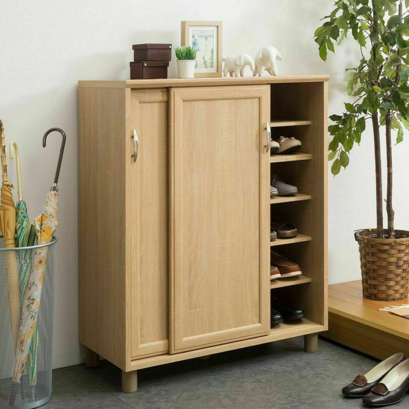 Shoe cabinet, shoe box, width 81cm, height 99cm, natural brown, door, holds approximately 24 pairs of shoes, shoe cabinet, entryway storage