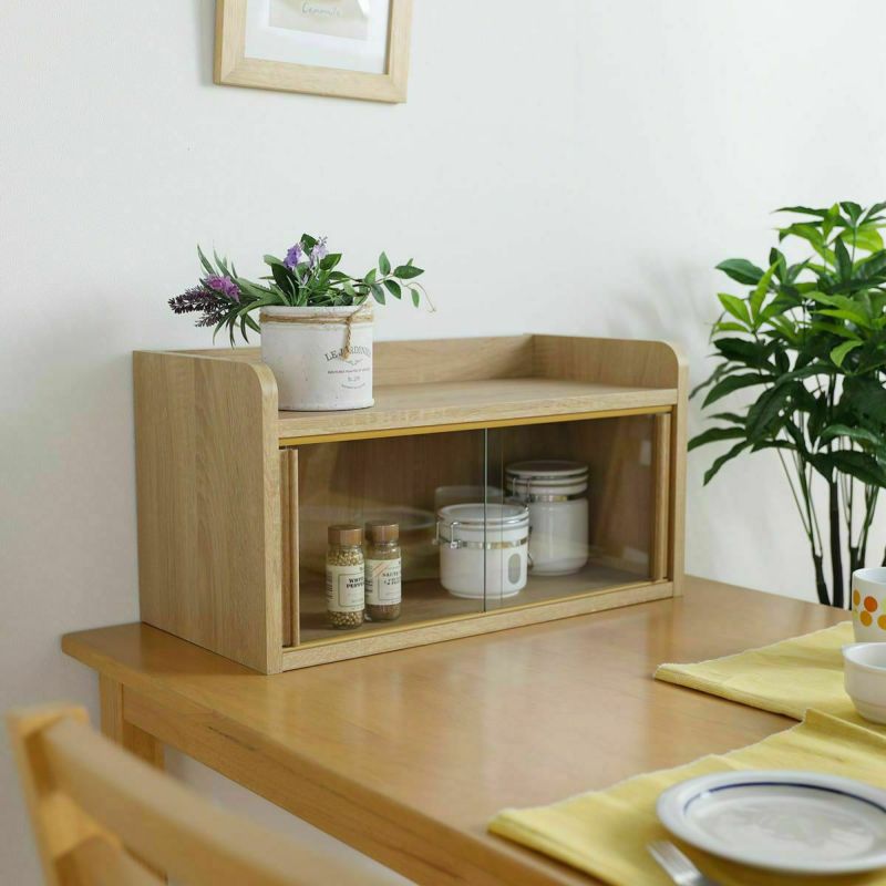 Mini cupboard, width 57cm, height 30cm, natural brown, glass, sliding door, mini size, can be combined, kitchen storage