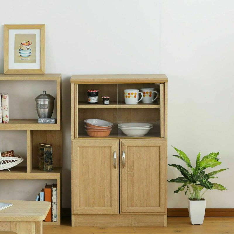 Cupboard width 57cm height 88cm natural brown glass sliding door kitchen storage