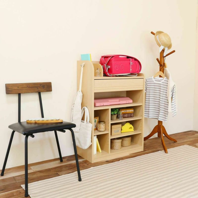 School bag rack, width 63cm, height 94cm, natural brown, school children, storage