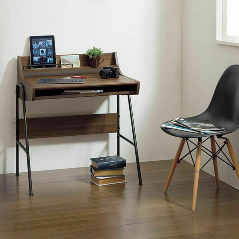 Computer desk, width 79cm, height 86cm, dark brown, wiring hole, back cosmetic, PC desk