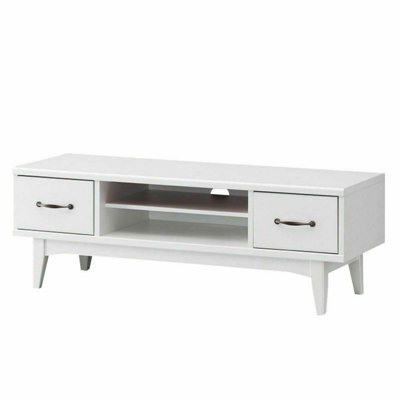 TV stand, width 118cm, height 40cm, white, fits 50-inch TVs, retro handle, cute feet, wiring holes