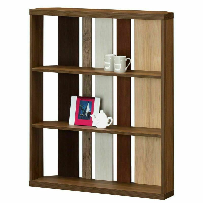 Partition rack, shelf, width 90cm, height 109cm, dark brown, beautiful wood grain striped slits, back finished, decorative shelf