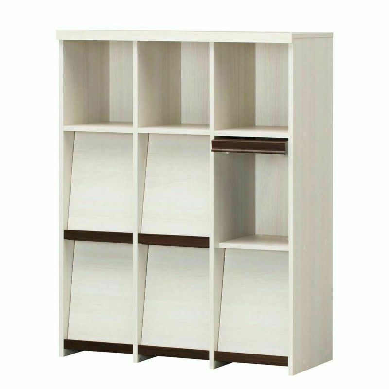 Display rack, width 95cm, height 123cm, white wood, flap door, bookshelf, decorative shelf