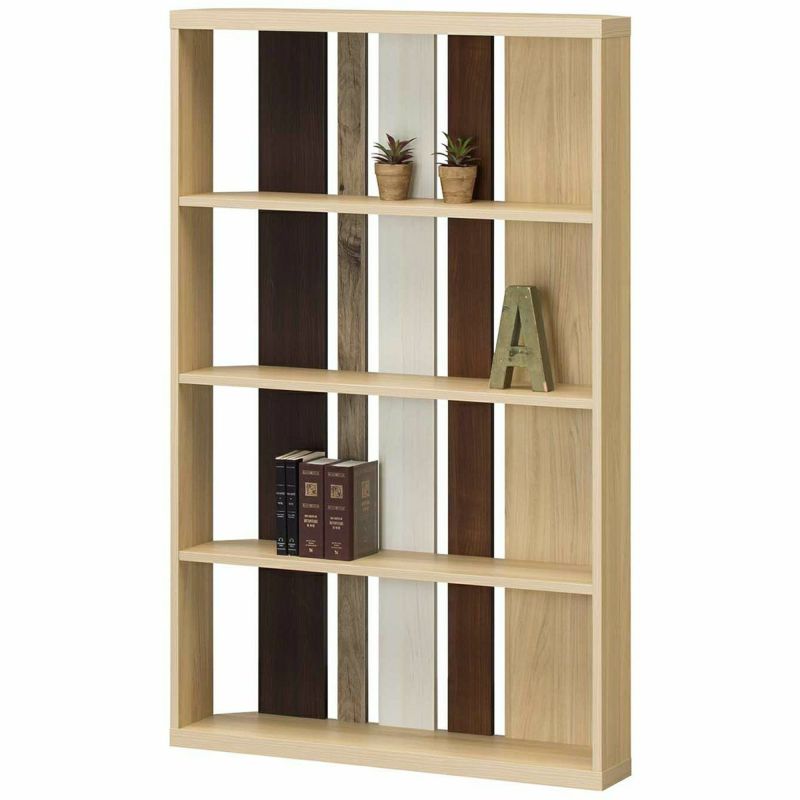 Partition rack, shelf, width 90cm, height 144cm, natural brown, beautiful wood grain striped slits, back finished, decorative shelf