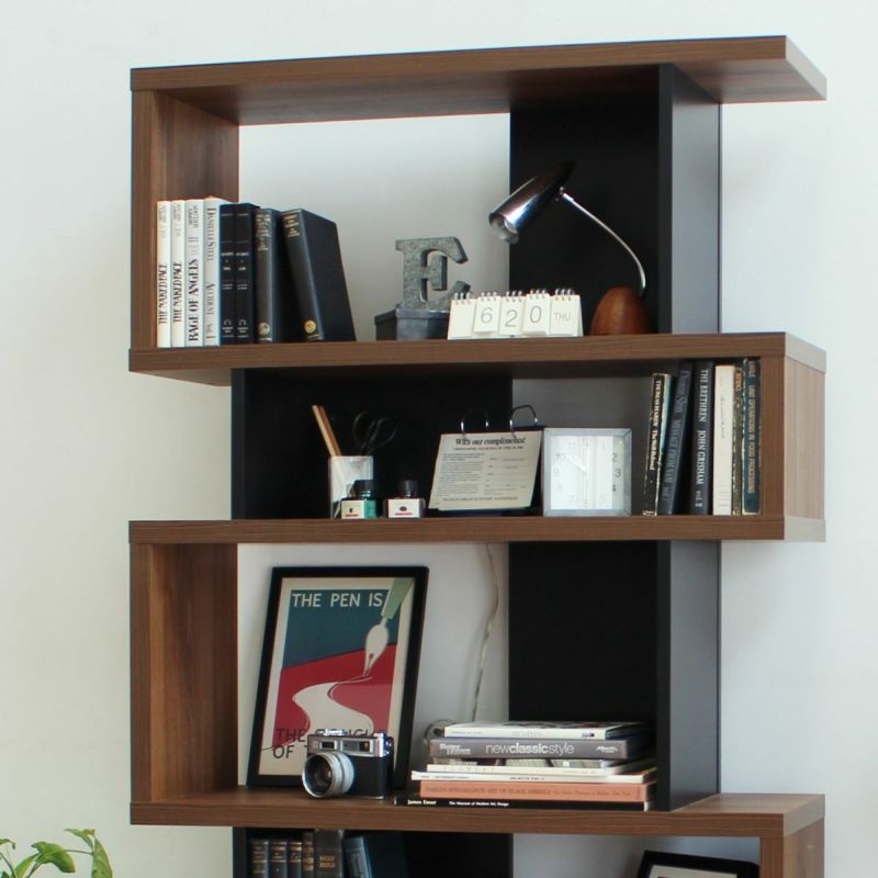 Partition rack, shelf, width 88cm, height 160cm, dark brown, can be assembled on the left or right, back is finished, decorative shelf