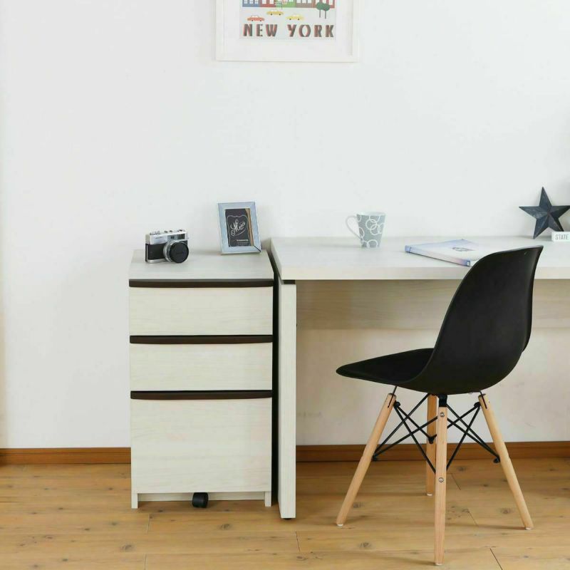 Desk under chest, width 41cm, height 69cm, white wood, back finished, office desk storage