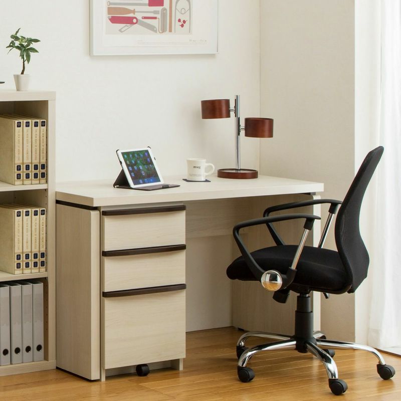 Desk under chest, width 41cm, height 69cm, white wood, back finished, office desk storage