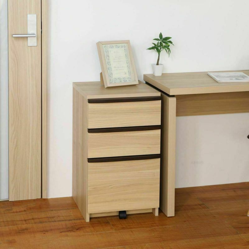 Desk under chest, width 41cm, height 69cm, natural brown, back finished, office desk storage