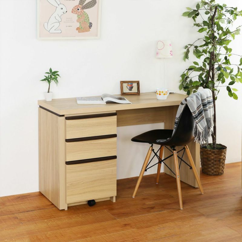 Desk under chest, width 41cm, height 69cm, natural brown, back finished, office desk storage