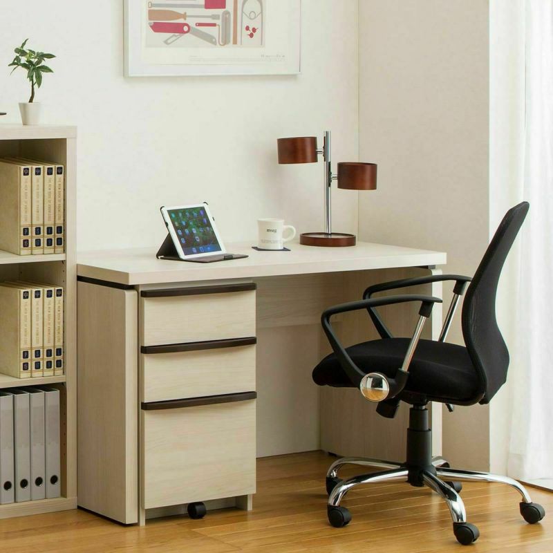 Japanese-made desk, width 120cm, height 73cm, ivory, with power strip storage and adjuster