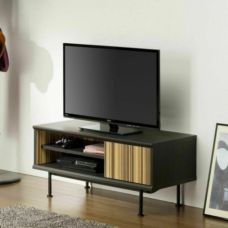 TV stand, width 90cm, height 40cm, black, 32V compatible, Scandinavian style, parquet door, TV board