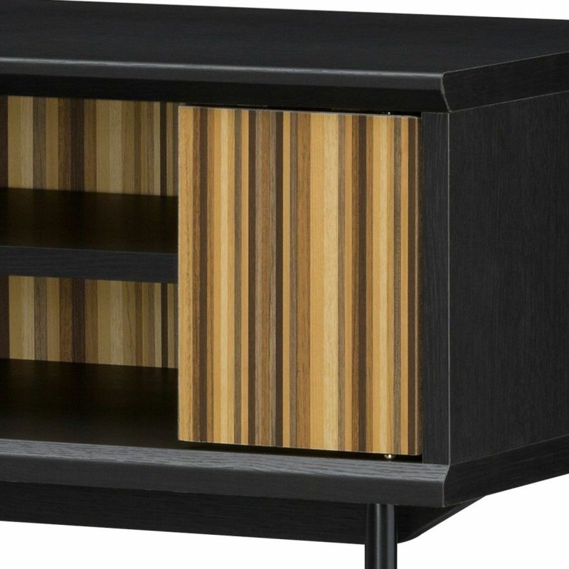 TV stand, width 90cm, height 40cm, black, 32V compatible, Scandinavian style, parquet door, TV board