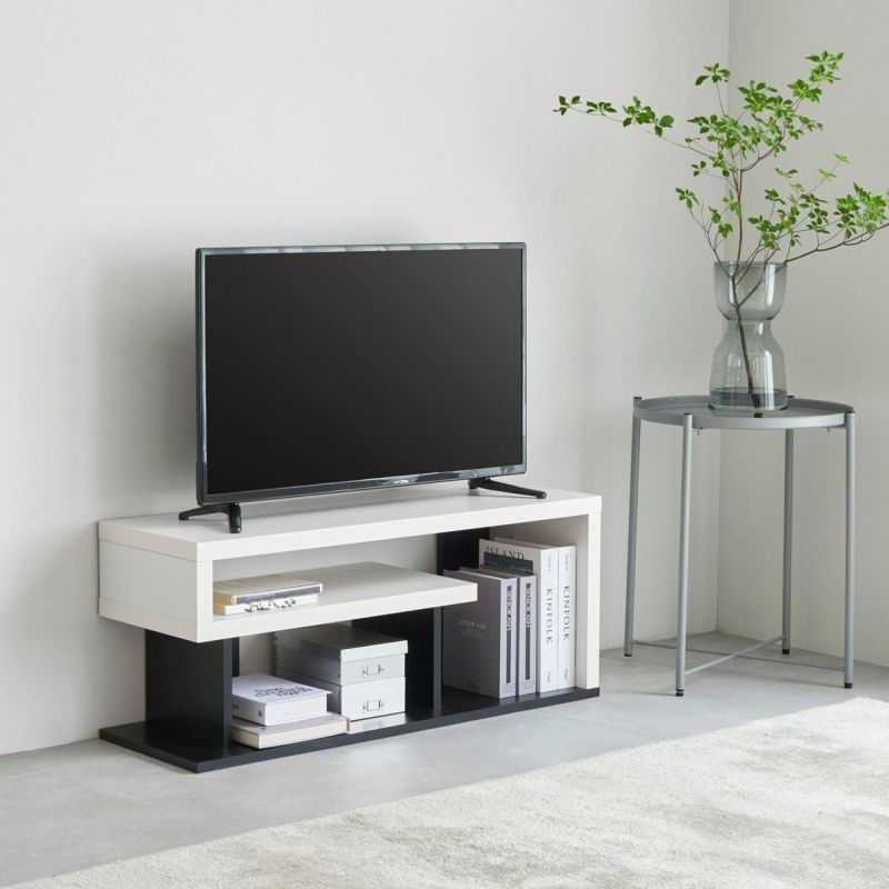 TV stand, width 90cm, height 38cm, white, black, 32V compatible, TV board