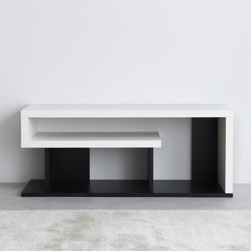 TV stand, width 90cm, height 38cm, white, black, 32V compatible, TV board