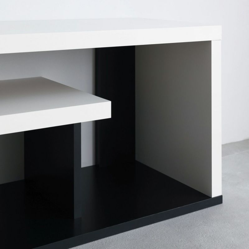 TV stand, width 90cm, height 38cm, white, black, 32V compatible, TV board