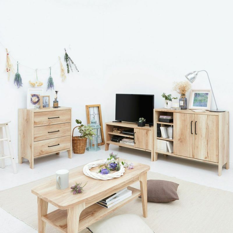 Made in Japan TV stand, width 88cm, height 45cm, vintage natural, easy to assemble, compatible with 32V TVs